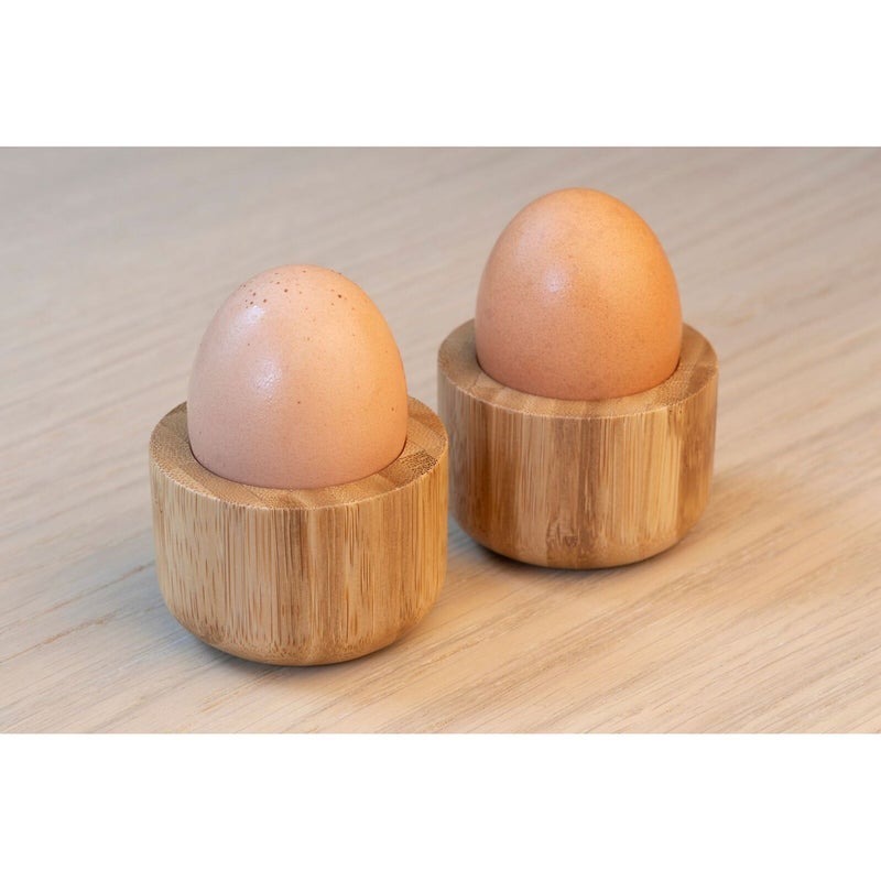 2pc Euroline Bamboo Boiled Egg Cup Holder Set - Natural Wood