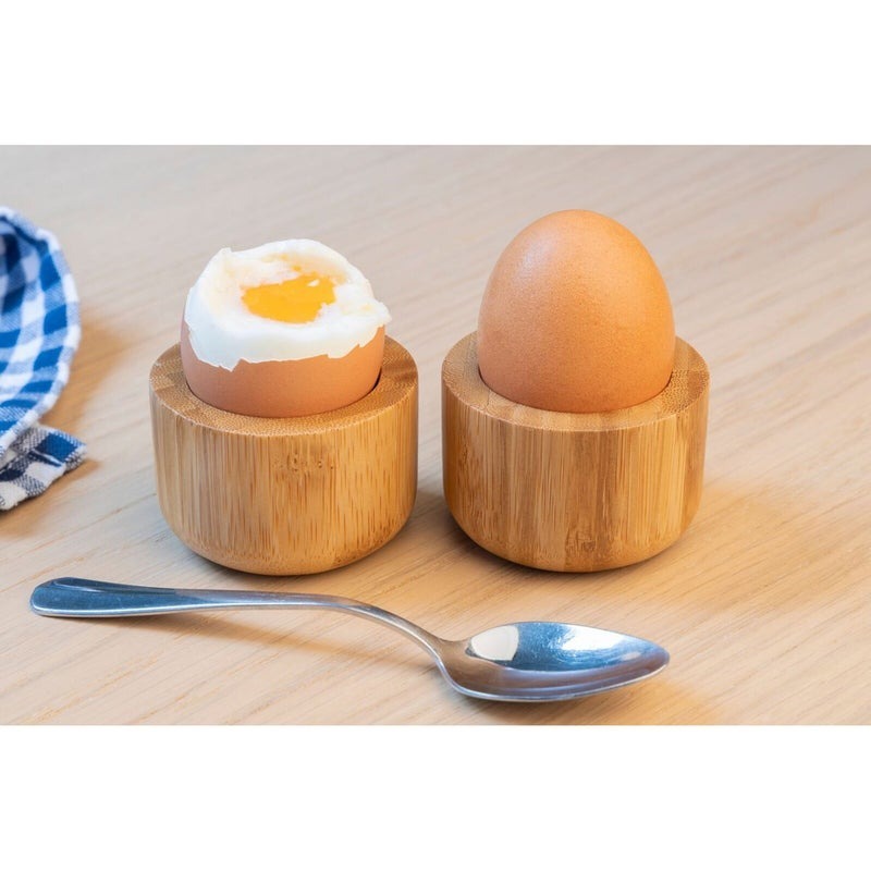 2pc Euroline Bamboo Boiled Egg Cup Holder Set - Natural Wood