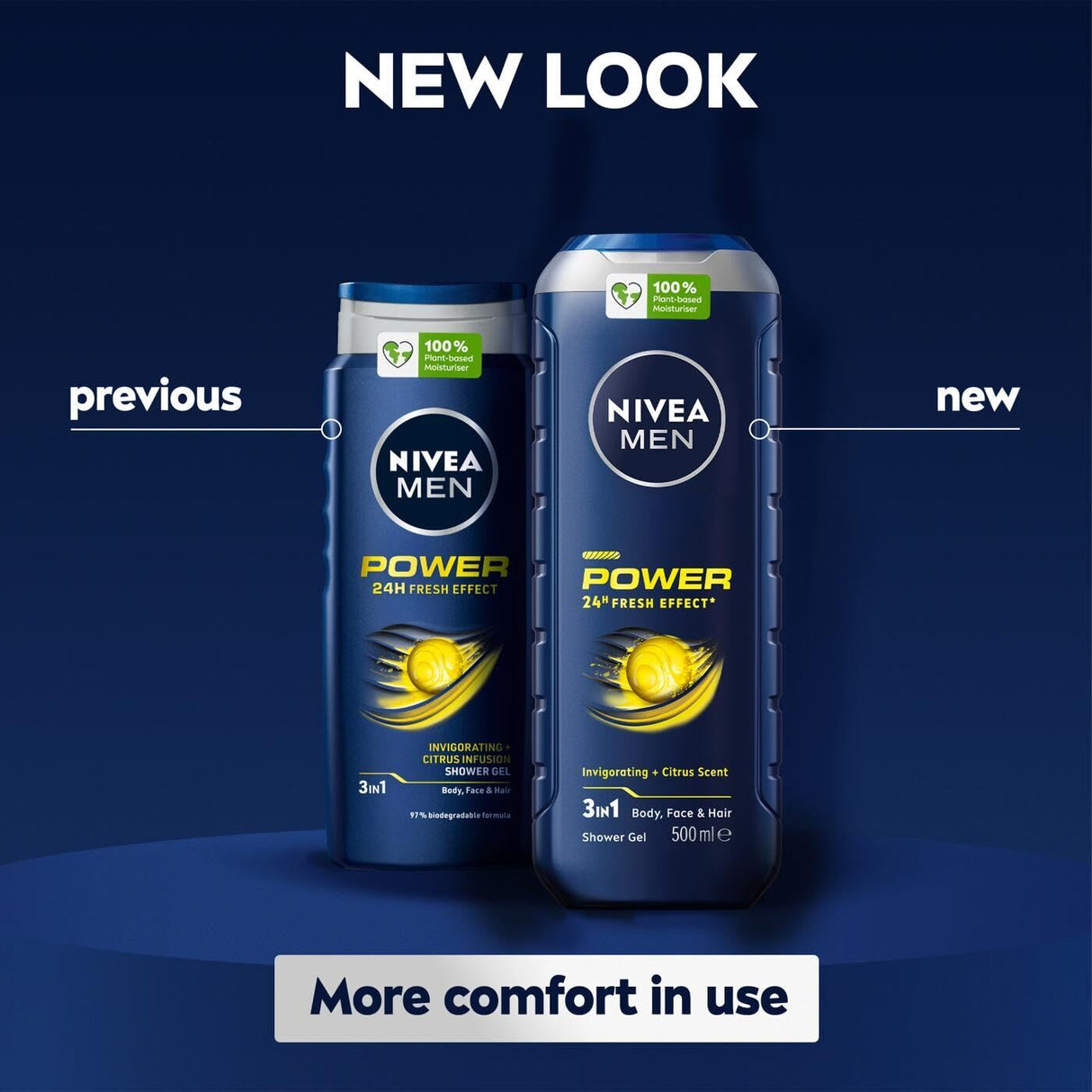 NIVEA Men Power Fresh 3-in-1 Shower Gel Body Face Hair 500ml 24H Fresh Effect