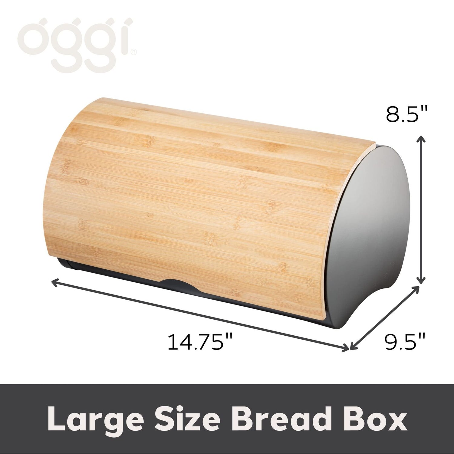 Oggi Stainless Steel Large Countertop Bread Bin with Bamboo Lid in Black