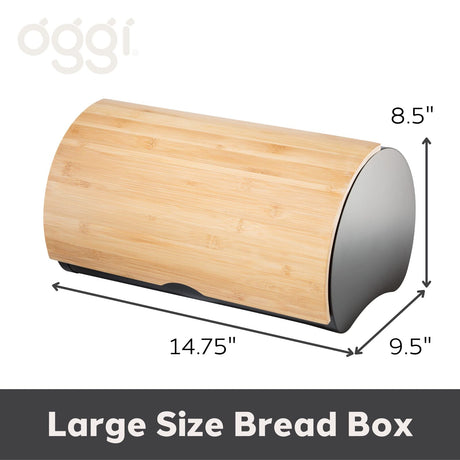 Oggi Stainless Steel Large Countertop Bread Bin with Bamboo Lid in Black