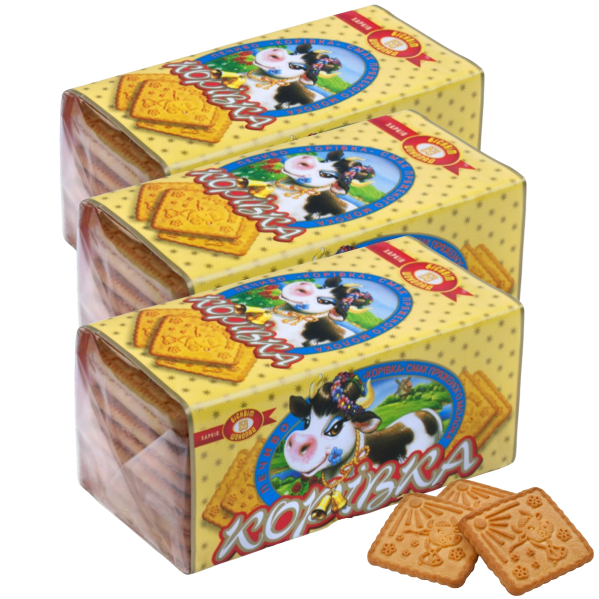 3x 180g Korivka Baked Milk Biscuits w/ Butter Flavour Sugar Cookies - Product of Ukraine