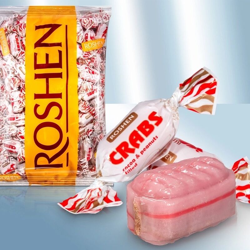 ROSHEN 1kg Crabs Rachki Hard Candy w/ Cocoa & Peanut Filling (141 Candies) - Made in Ukraine