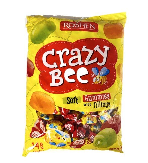 ROSHEN 1kg Crazy Bee Soft Gummies Lollies w/ Fruit Juice Fillings (146 Candies) - Made in Ukraine