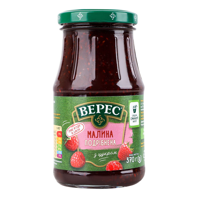 VERES 370g Raspberry Fruit Jam Spread from Juicy Berries - Product of Ukraine