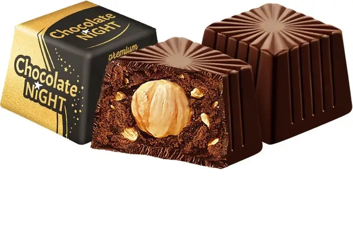 2kg AVK Dark Chocolate Night Hazelnut Pralines (Shokoladna Nich Tsukerki Bulk) - Product of Ukraine