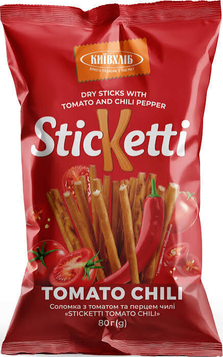 5x 80g Kyiv Khlib "Solomka" Dry Bread Sticks w/ Tomato & Chili Pepper Sticketti (Product of Ukraine)