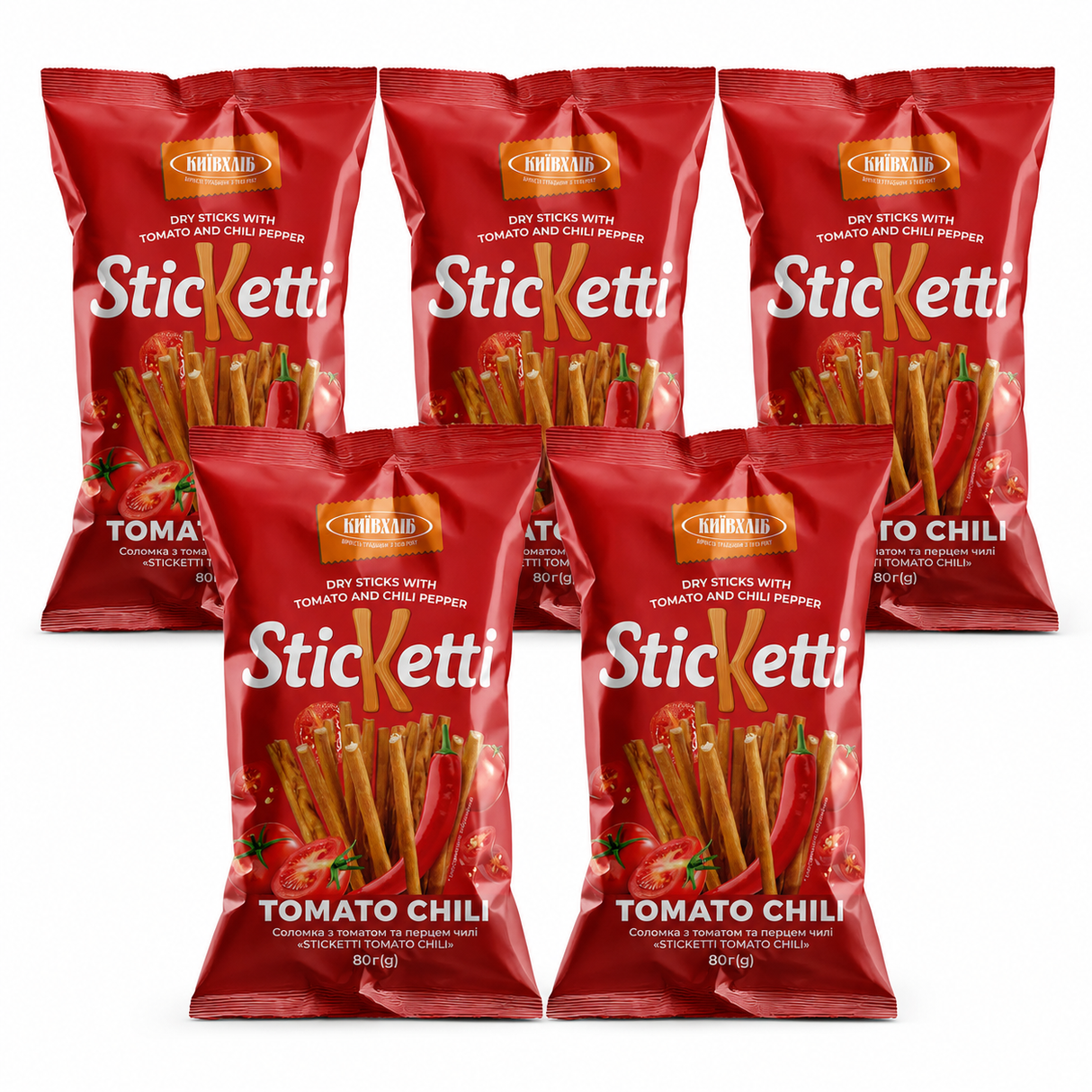 5x 80g Kyiv Khlib "Solomka" Dry Bread Sticks w/ Tomato & Chili Pepper Sticketti (Product of Ukraine)