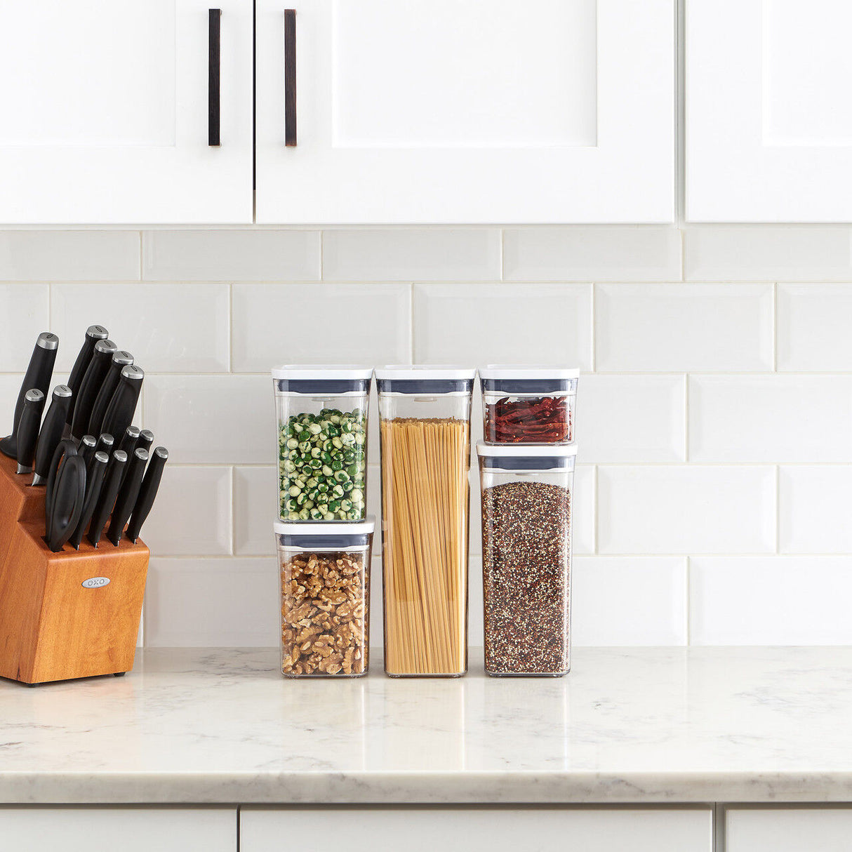 OXO Good Grips POP 2.0 5pc Container Set – Airtight Stackable BPA-Free Pantry Food Storage w/ Push Button Lid