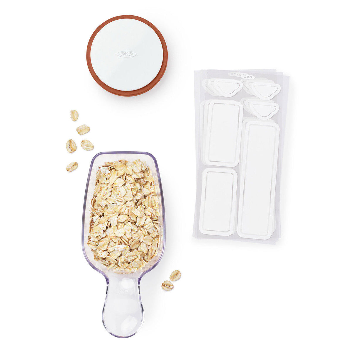OXO Good Grips POP Accessories 3-Piece Starter Set – Labels, Scoop & Date Dial for Airtight Storage Organization