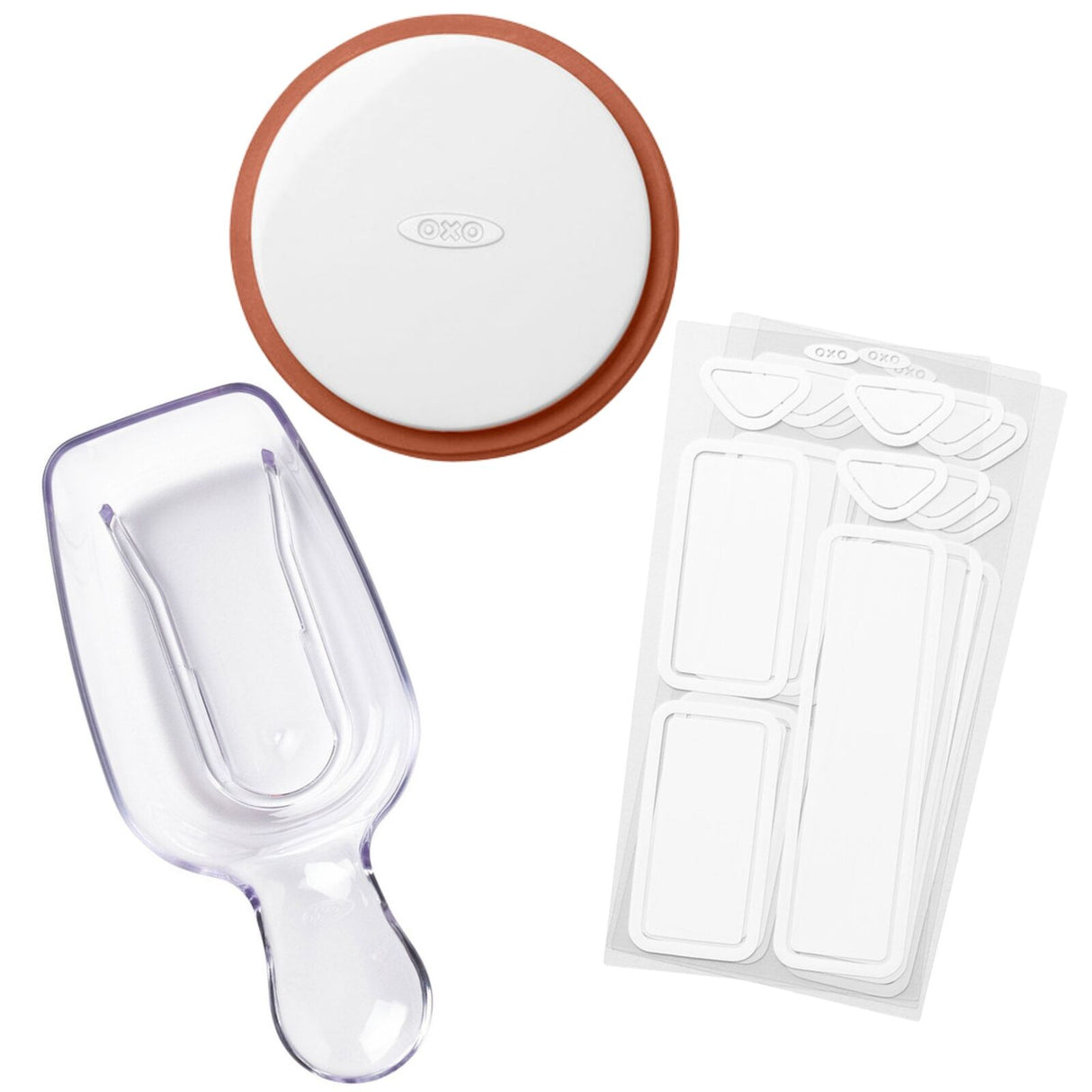 OXO Good Grips POP Accessories 3-Piece Starter Set – Labels, Scoop & Date Dial for Airtight Storage Organization