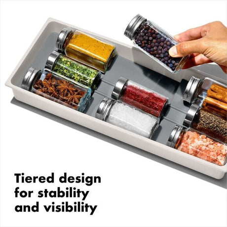 OXO GG Compact Spice Drawer Organiser Tiered Non-Slip Rack Kitchen Storage