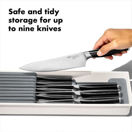 OXO GG Knife Drawer Organiser Compact Tray Holds 9 Knives Non-Slip Removable Insert