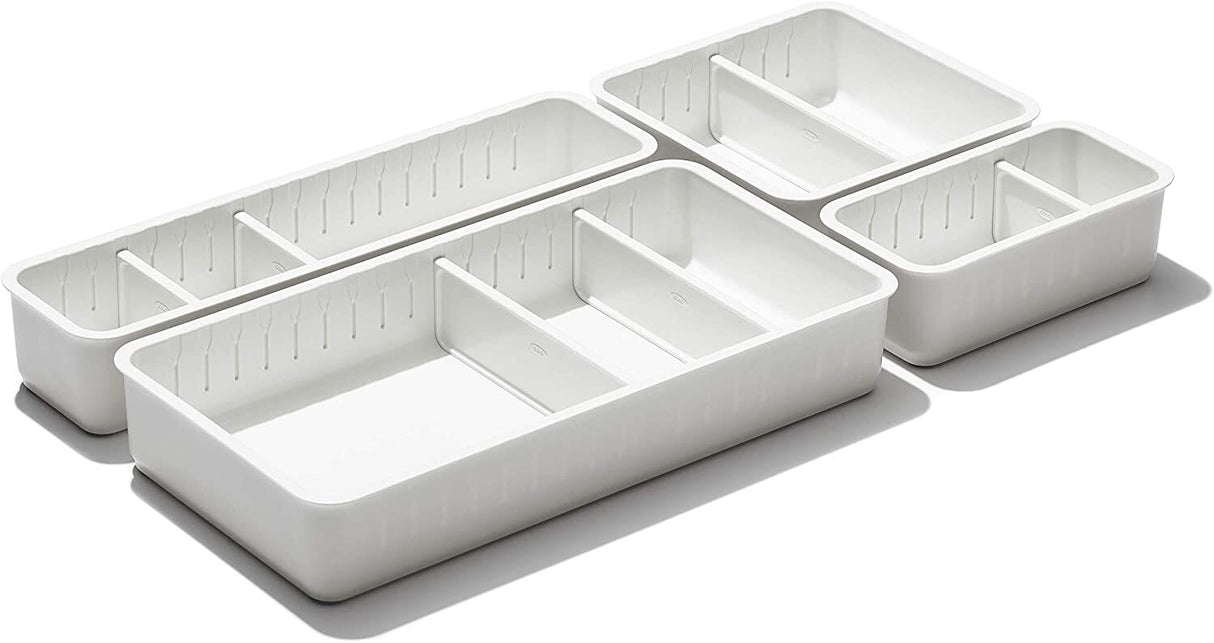 Oxo Good Grips 4pc Adjustable Drawer Divider Storage Trays Bin Set - White