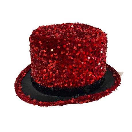 Sequin Top Hat Costume Party Cap Fancy Dress Trilby Fedora One Size - Red/Black