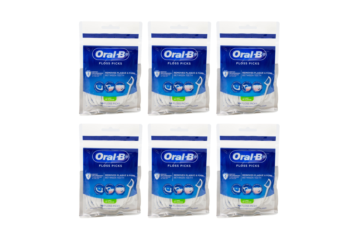 6x Oral B Floss Picks Mint Flavour 30pk Bulk Pack