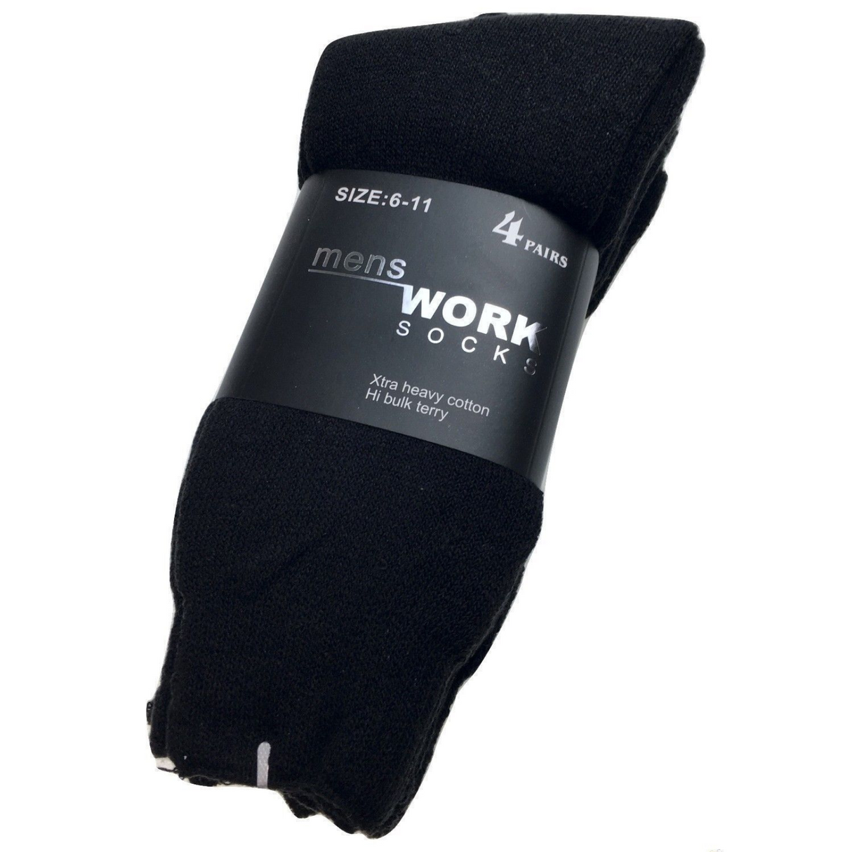4 Pairs Thick Terry Cotton Work Socks Bulk Pack - Mens Heavy Duty Warm Socks