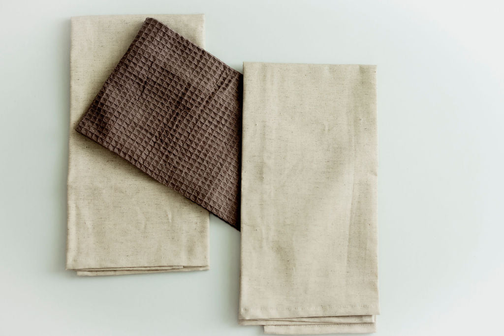 100% Cotton Linen Tea Towels - Beige Love