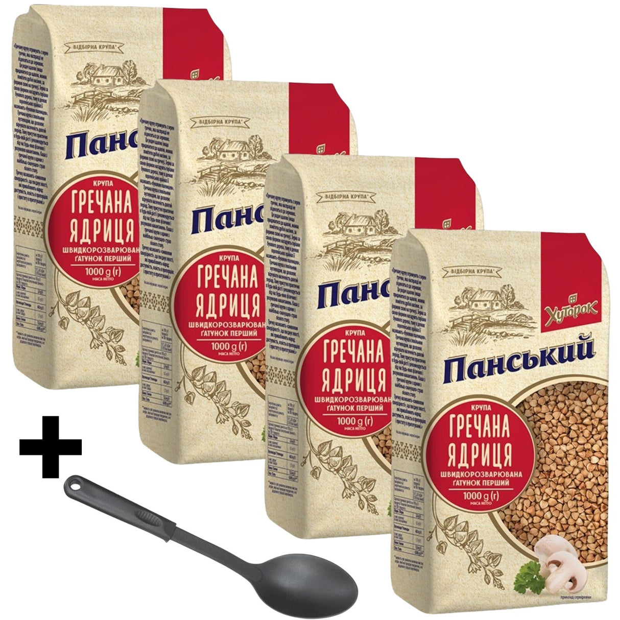 4kg Ukrainian Roasted Buckwheat Groats Kasha – 4 x 1kg Grechka + Non-Stick Safe Serving Spoon