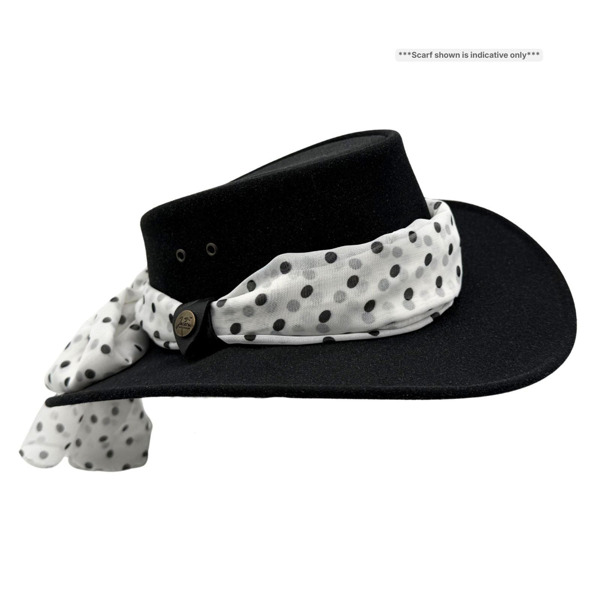 Jacaru 1103 Alice Womens Vegan Leather Hat with Scarf - Water Repellent & UPF 50+ (Made in Australia)