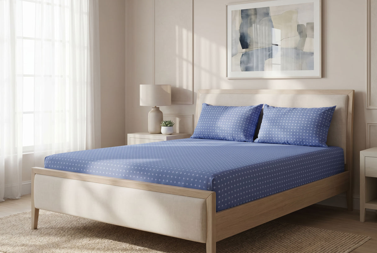 Dot Matrix Pure Cotton Fitted Bed Sheet + Pillowcase Set