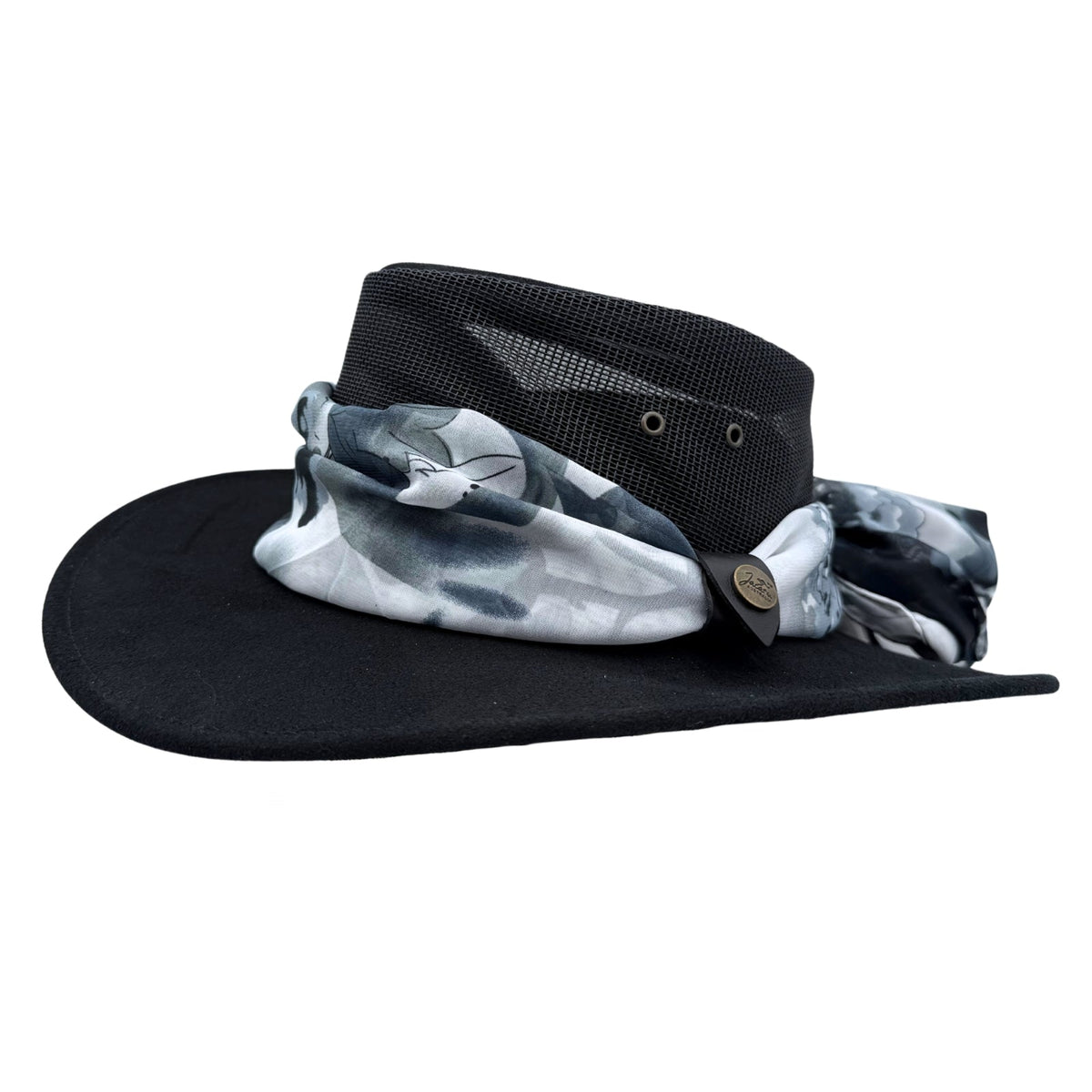 Jacaru 1023 Horizon Womens Vegan Leather Breeze Hat with Scarf - Mesh Crown (Made in Australia)