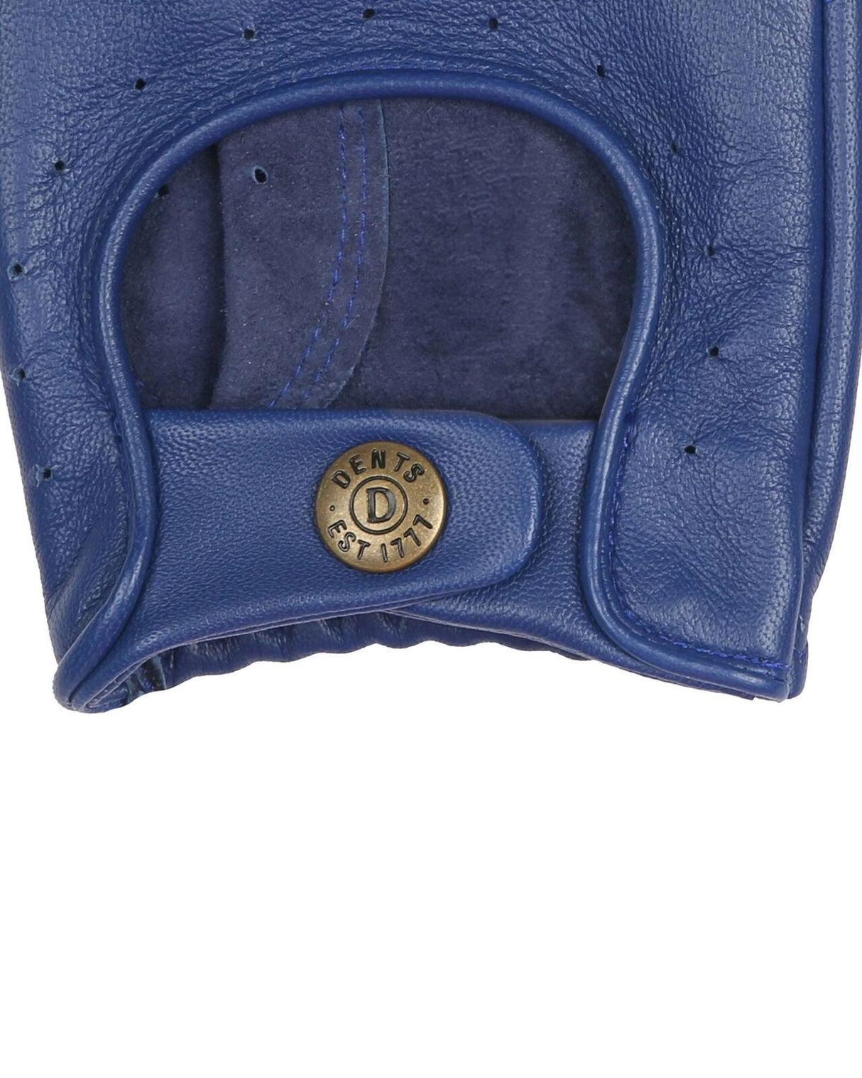 Dents Mens Fingerless Leather Driving Gloves in Royal/Black