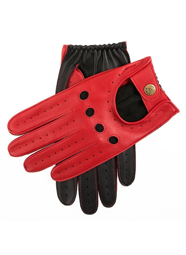 Dents Waverley Mens Leather Driving Gloves Luxury - Berry/Black