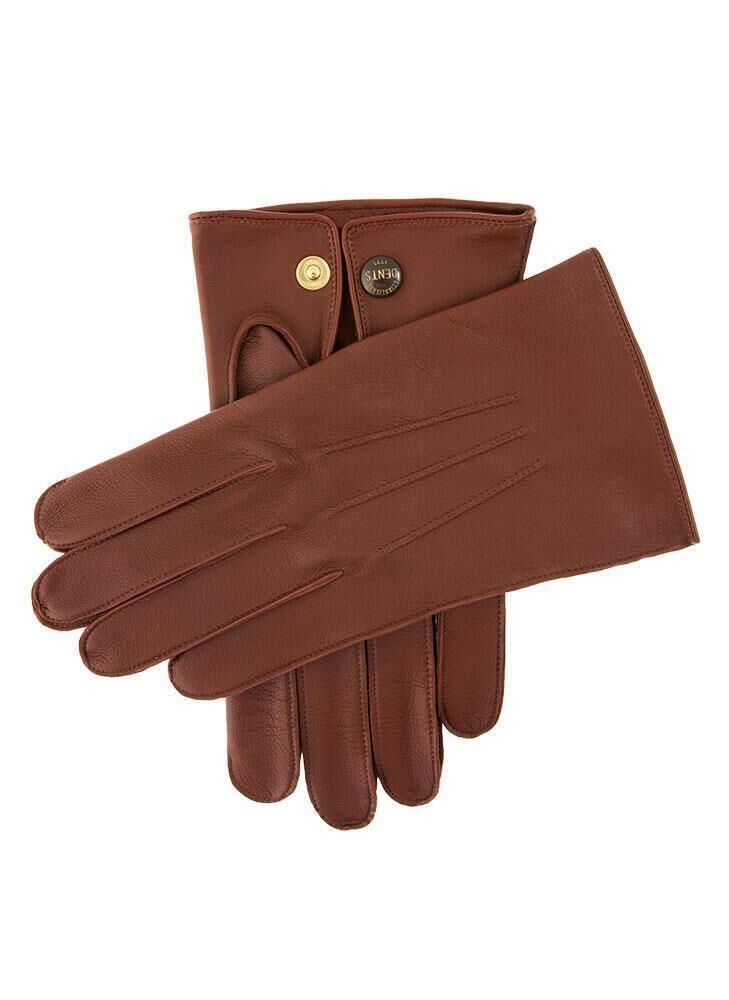 Dents Mens Sandhurst Three-Point Leather Unlined Officers Gloves in English Tan