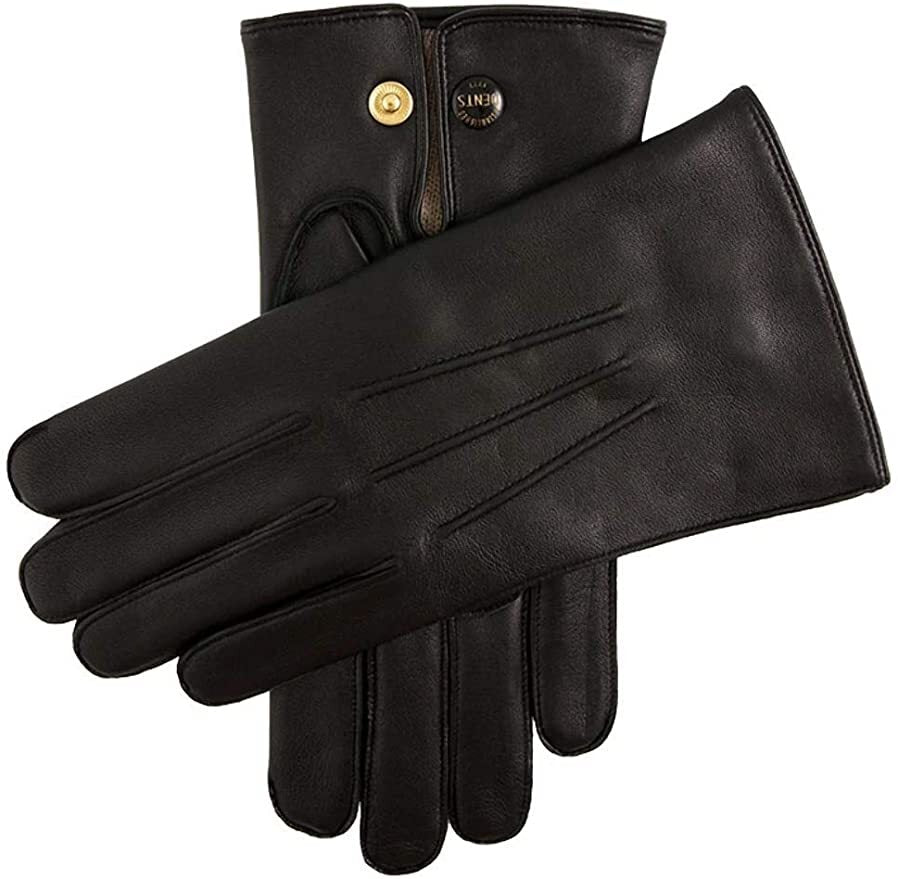 Dents Officers Mens Classic Leather Gloves w 100% Wool Lining Winter Warm - English Tan