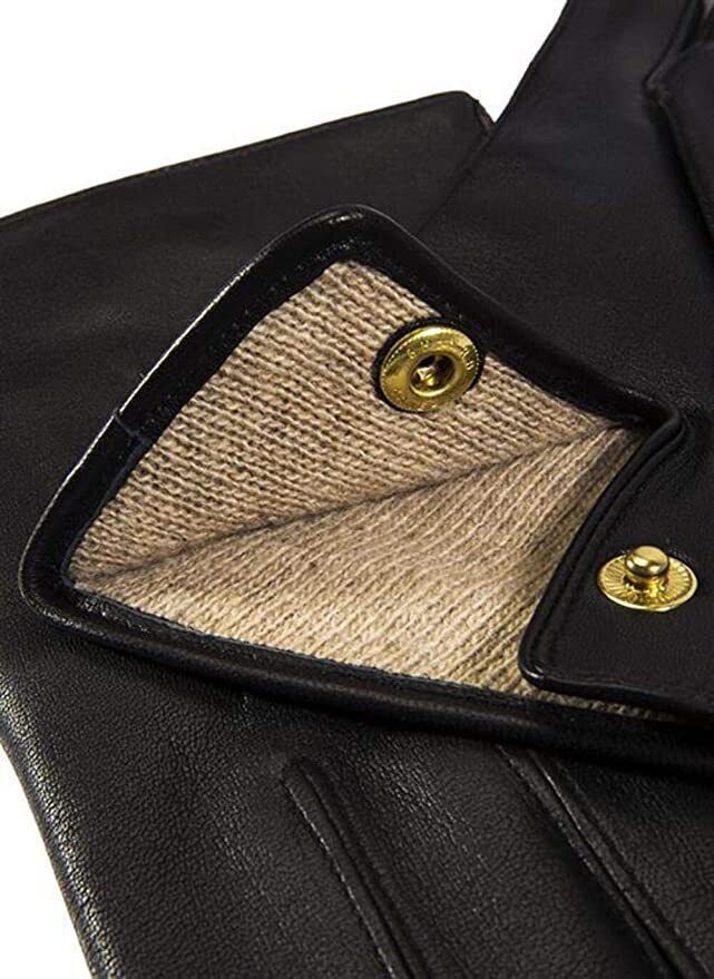 Dents Officers Mens Classic Leather Gloves w 100% Wool Lining Winter Warm - Black