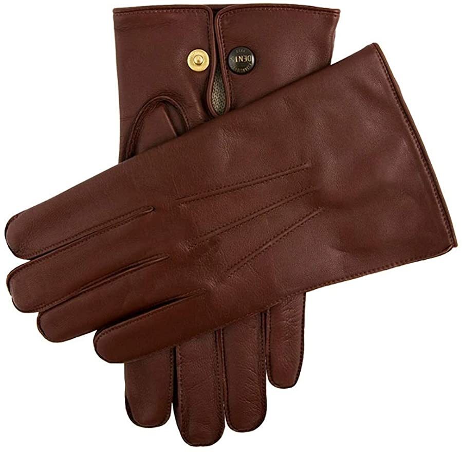 Dents Officers Mens Classic Leather Gloves w 100% Wool Lining Winter Warm - English Tan