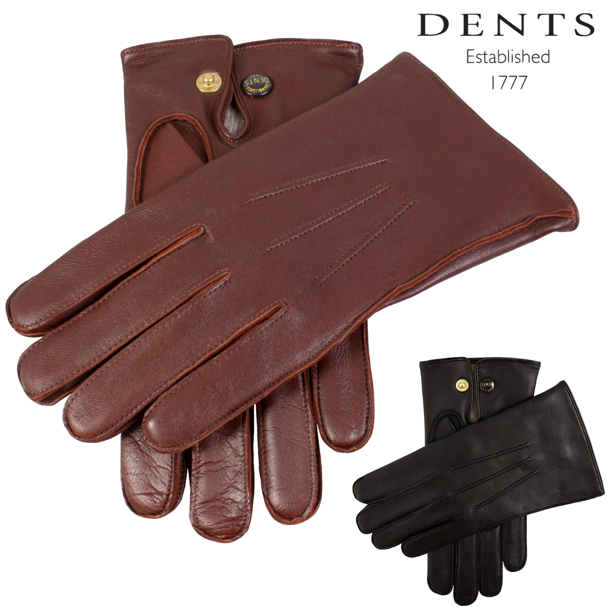 Dents Officers Mens Classic Leather Gloves w 100% Wool Lining Winter Warm - English Tan