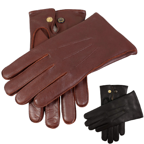 Dents Officers Mens Classic Leather Gloves w 100% Wool Lining Winter Warm - English Tan