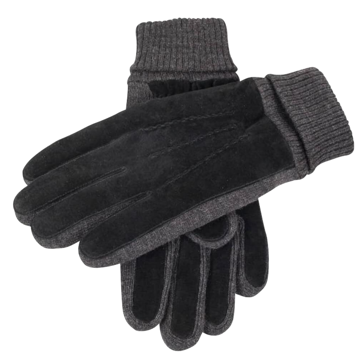 Dents Mens Pigsuede Gloves With Acrylic Knit Cuff 3 And Fleece Lining Winter - Black/Charcoal