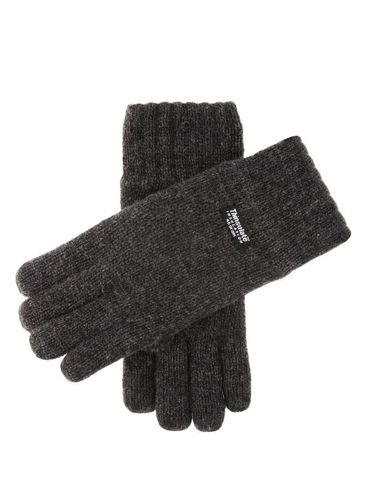 DENTS Mens 3M Thinsulate Lined Wool Knitted Gloves Rib Cuff in Charcoal