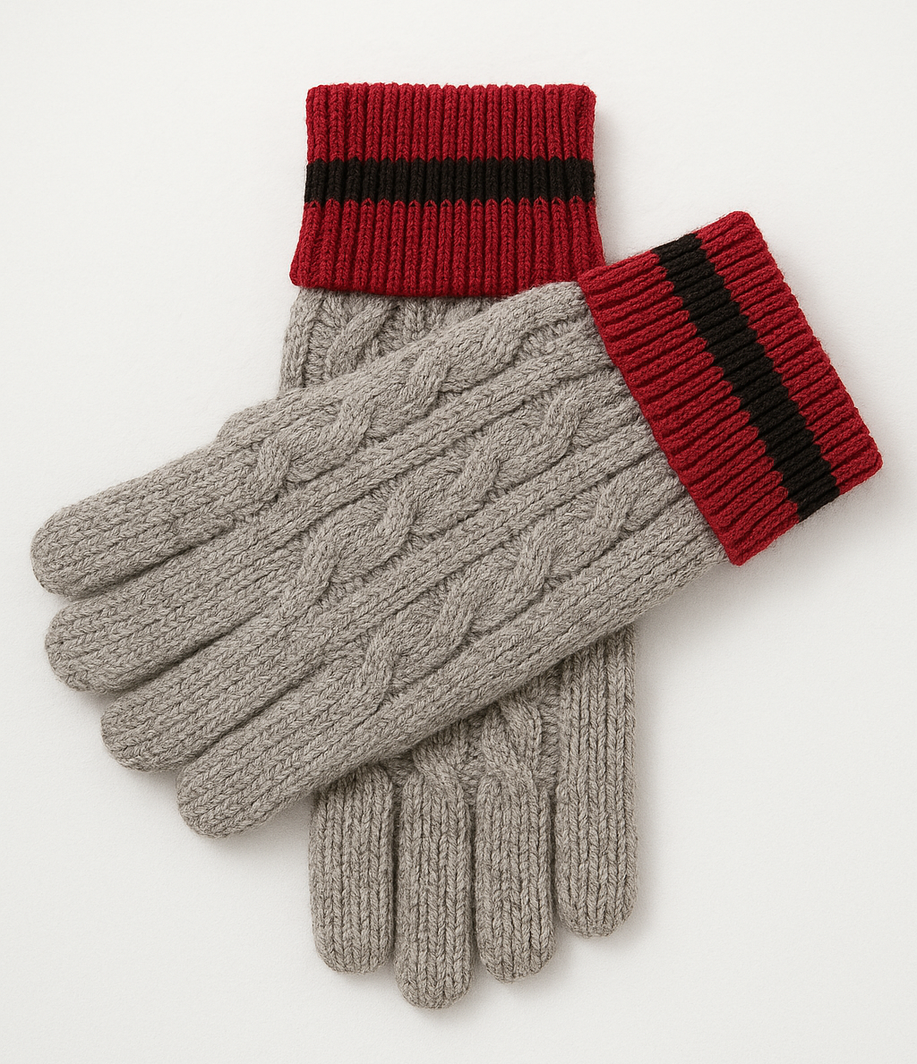 Dents Holwick Mens Cable Knit Gloves - Grey/Burgundy