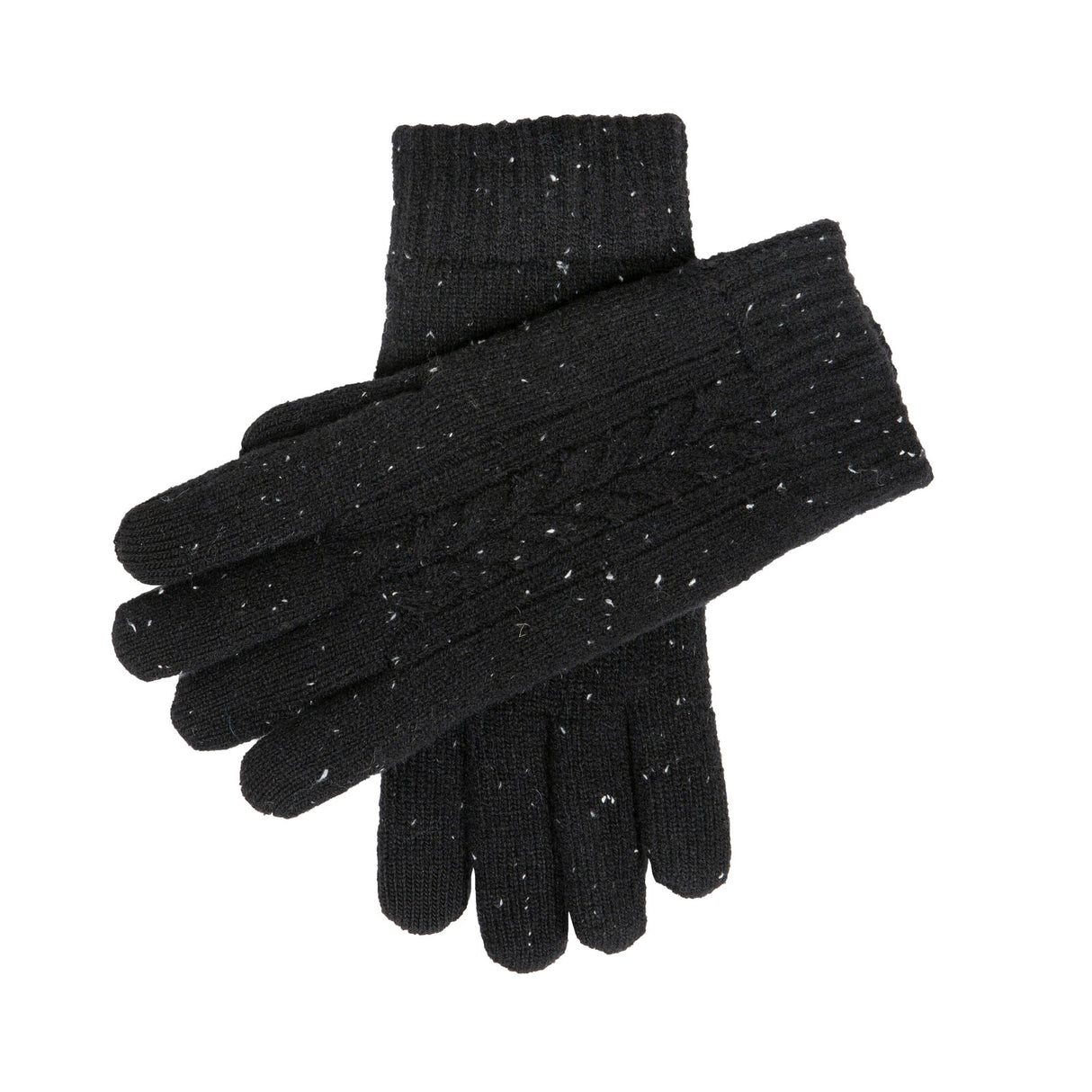 Dents Men’s Touchscreen Cable Knit Gloves with Marl Yarn - Black