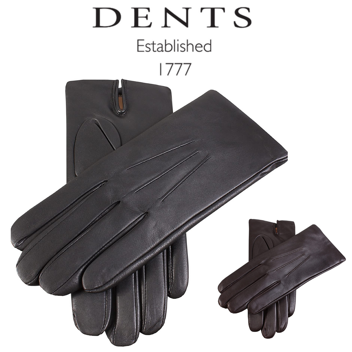 Dents Mens Classic Leather Gloves With 3-Point Stitch and 100% Cashmere Lining - Black
