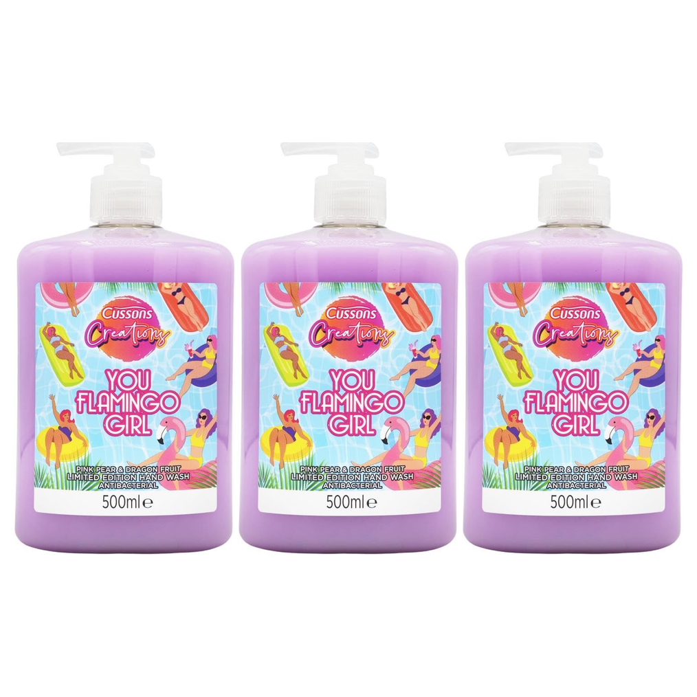 3x Cussons Antibacterial Hand Wash Soap 500ml Pack - Pink Pear & Dragon Fruit