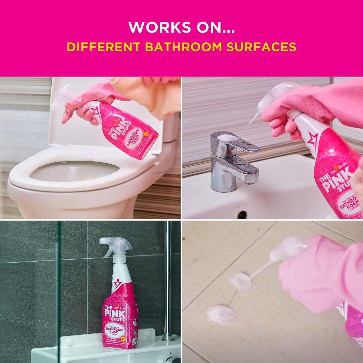 6x The Pink Stuff Miracle Bathroom Foam Cleaner Spray 750ml Bulk Pack - Limescale Remover