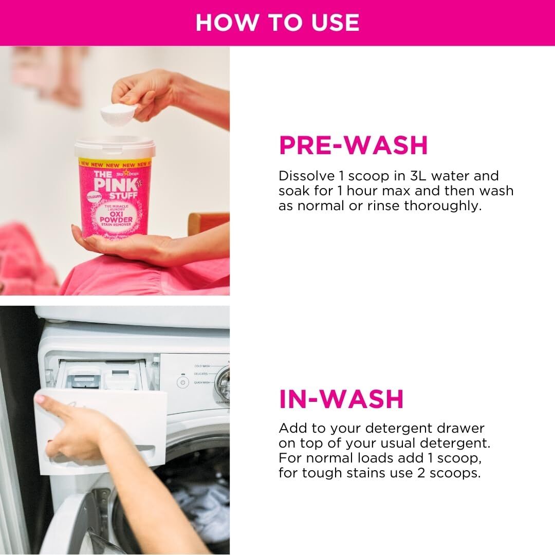 The Pink Stuff Miracle Laundry Oxi Powder Stain Remover 1kg - Colours & Whites