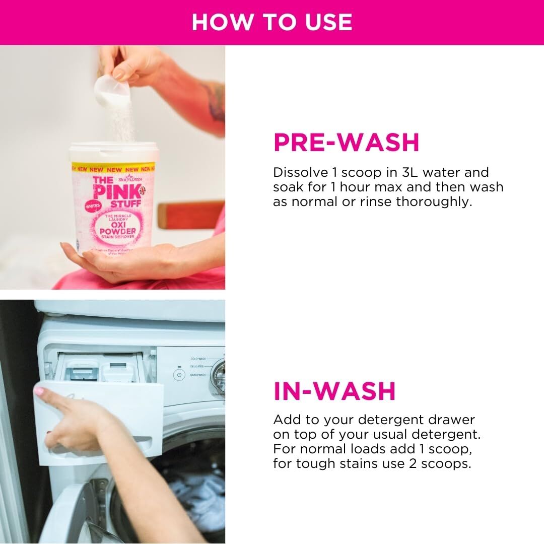 3x The Pink Stuff Miracle Laundry Oxi Powder Stain Remover 1kg Bulk Pack - Whites