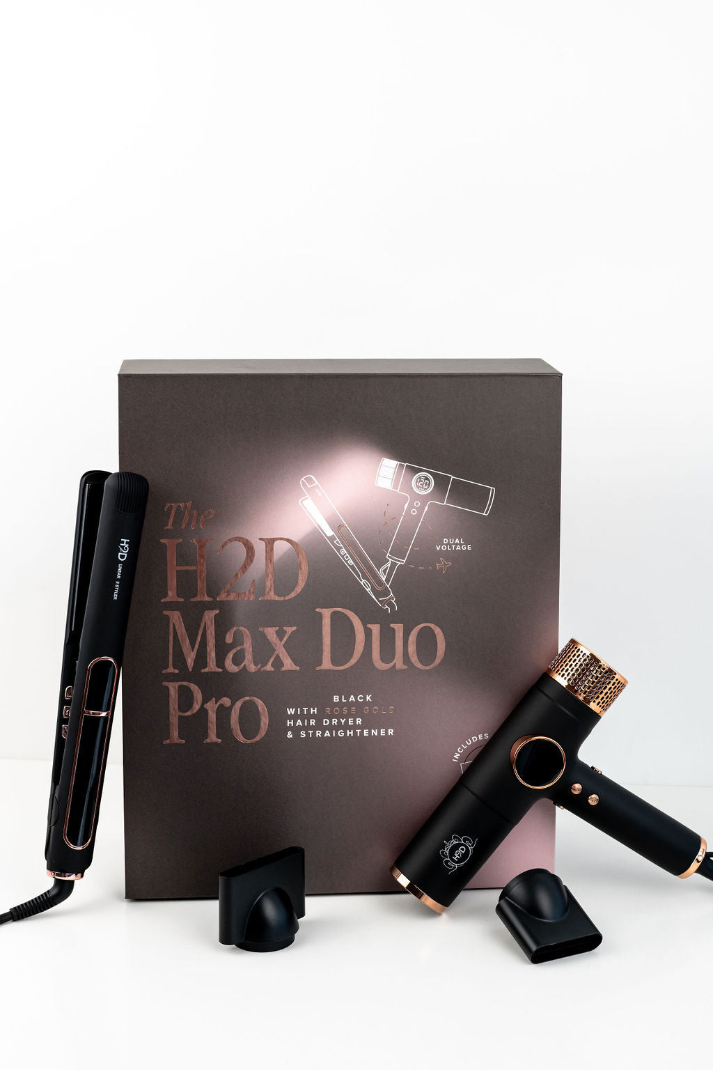 H2D Max Duo Linear Straightener & Blowdryer Combo - Matt Black/Rose Gold