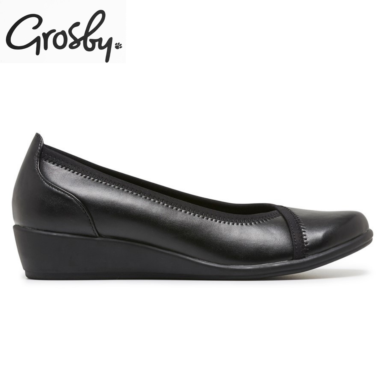 GROSBY Womens Mara Shoes Flats Low Wedge Ladies Casual Work - Black - Black