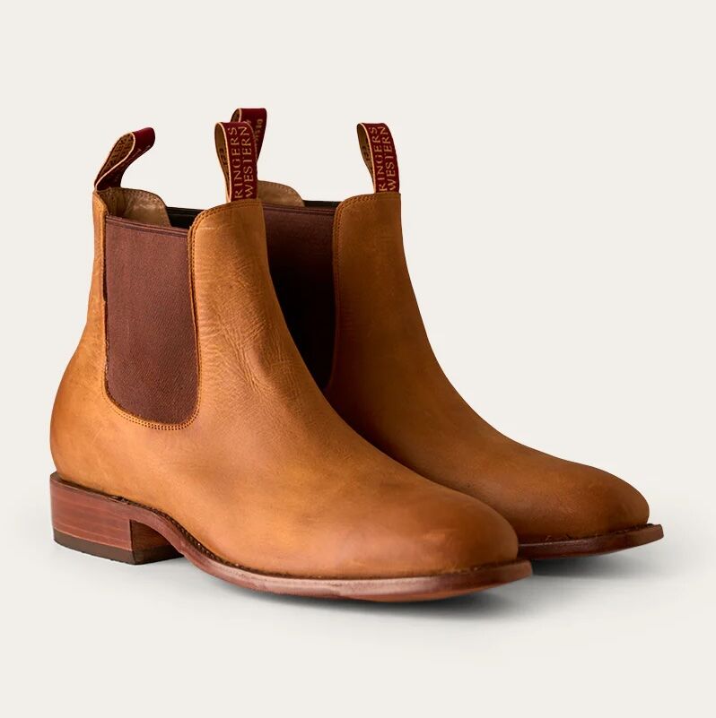 Ringers Western Kununurra Mens Chelsea Leather Boots Shoes in Tan D Width