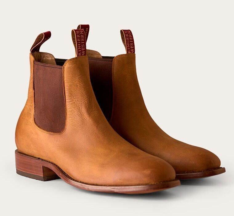 Ringers Western Kununurra Mens Chelsea Leather Boots Shoes in Tan EE Width