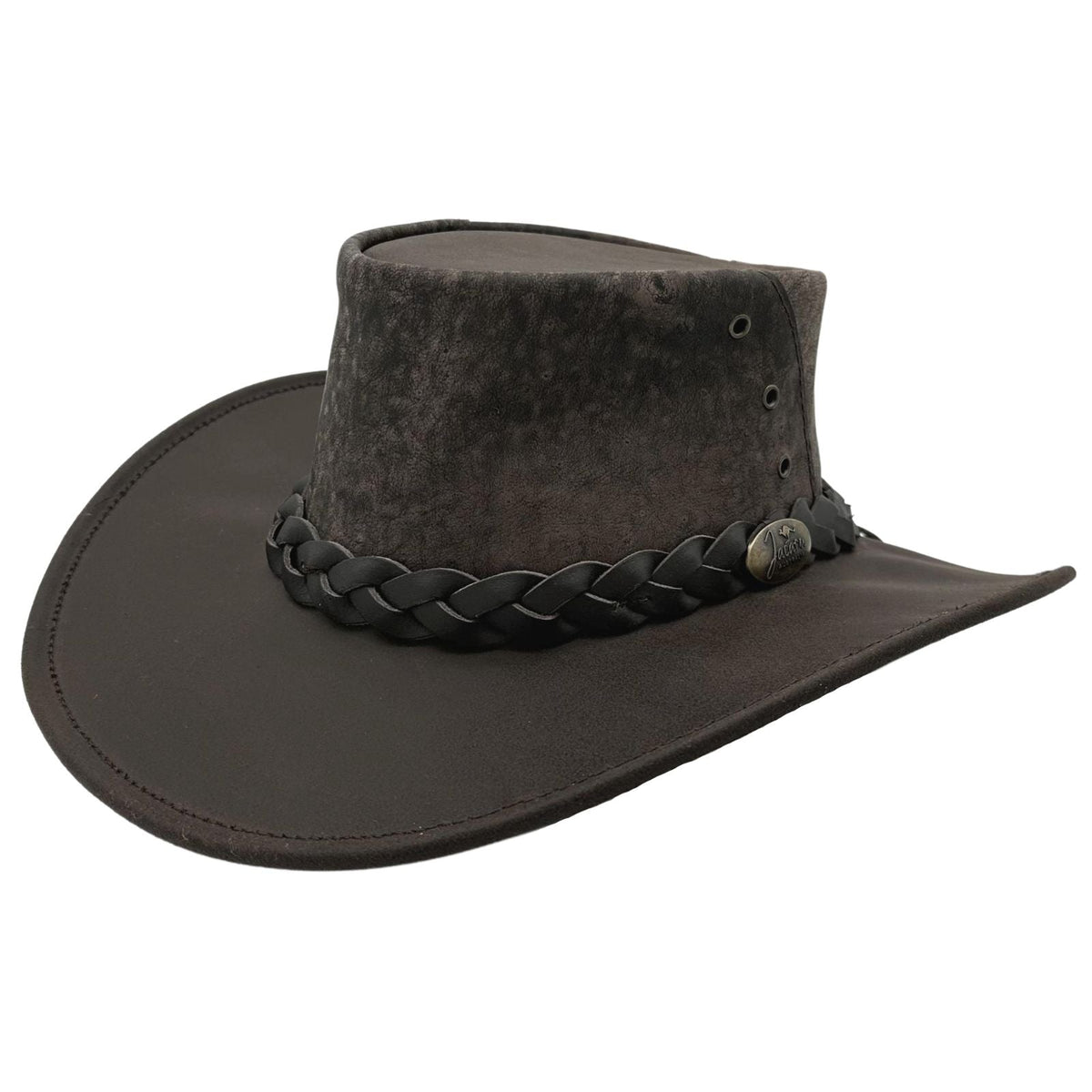 Jacaru 519 Roo Crushy Kangaroo Leather Hat - Stonewash Brown (Squashable Memory Wire Brim Made in Australia)