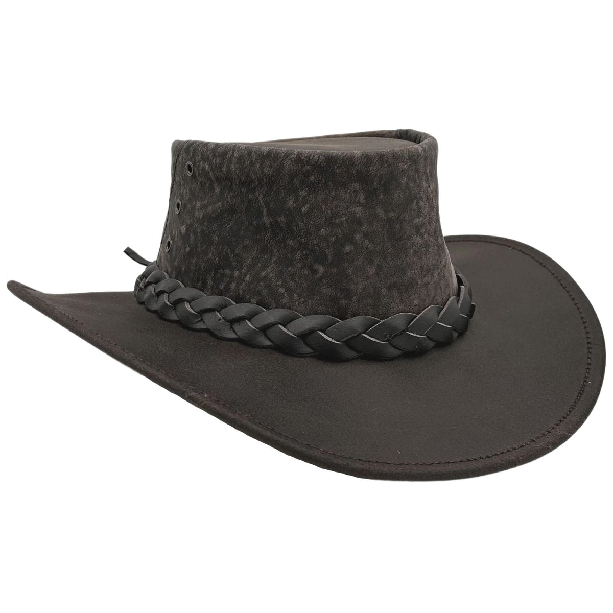 Jacaru 519 Roo Crushy Kangaroo Leather Hat - Stonewash Brown (Squashable Memory Wire Brim Made in Australia)