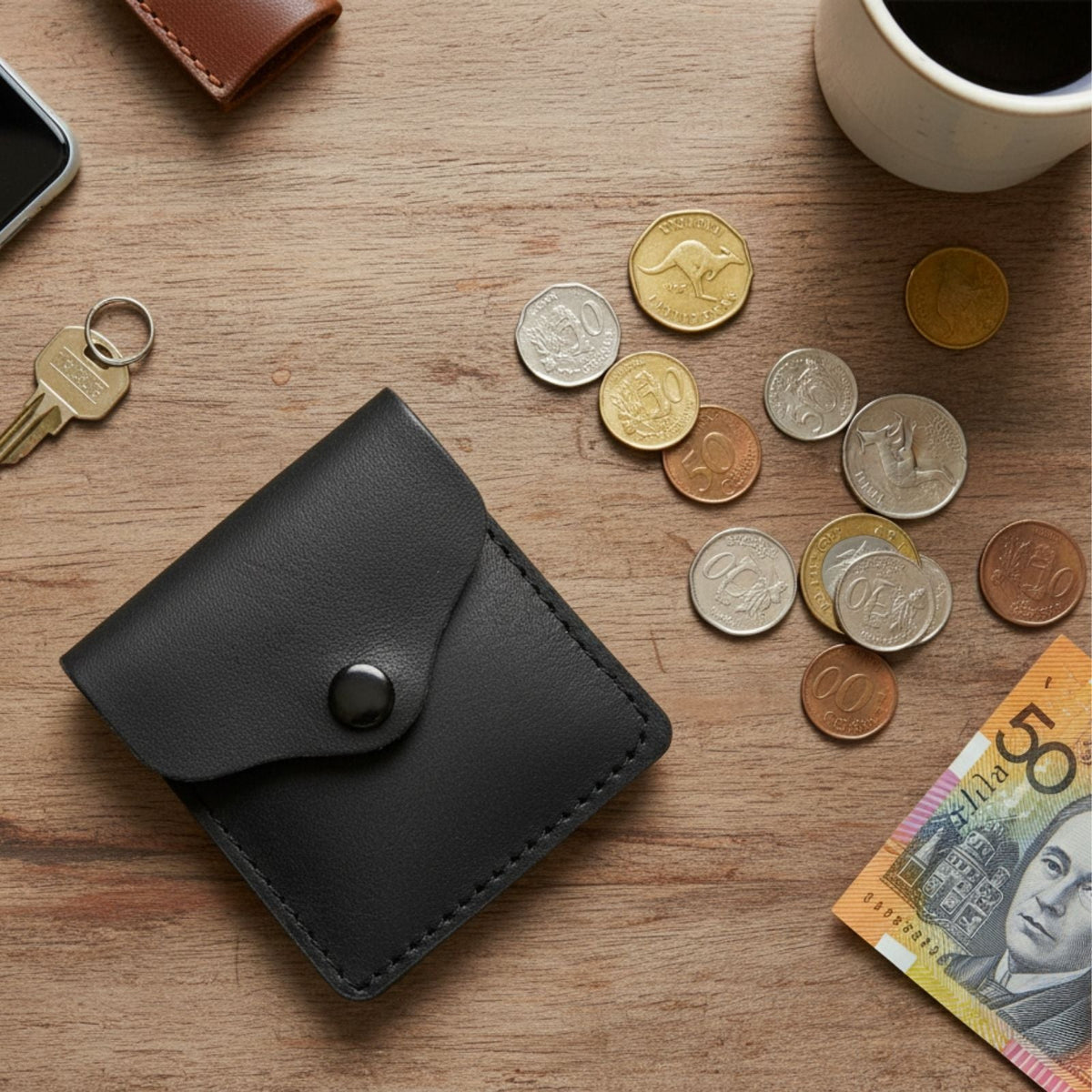 Jacaru 5538 Square Kangaroo Leather Coin Purse - 7 x 7cm (Made in Australia)